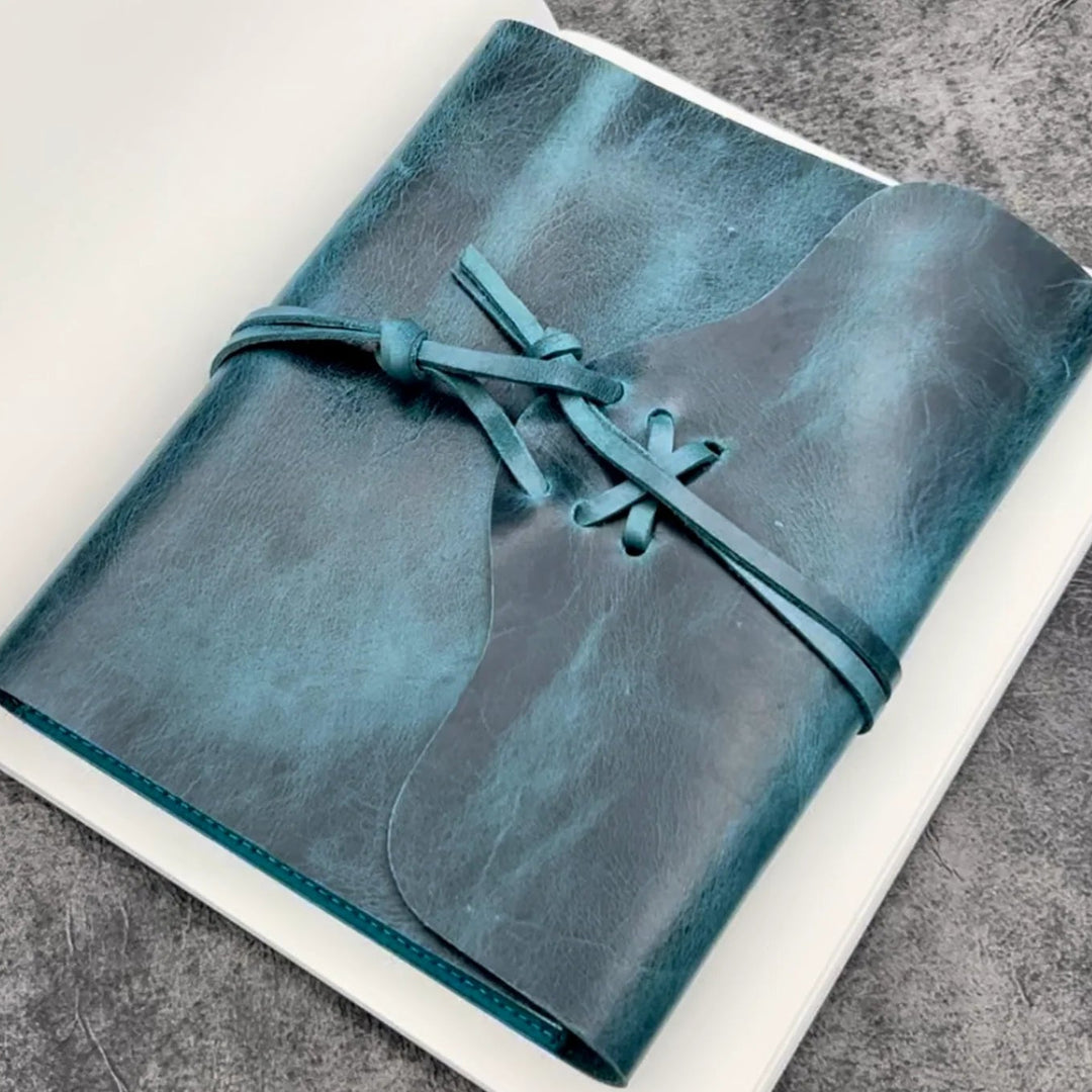 Galen Leather - Refillable Wrap Journal/Planner Cover - A5 - Crazy Horse Ocean Blue