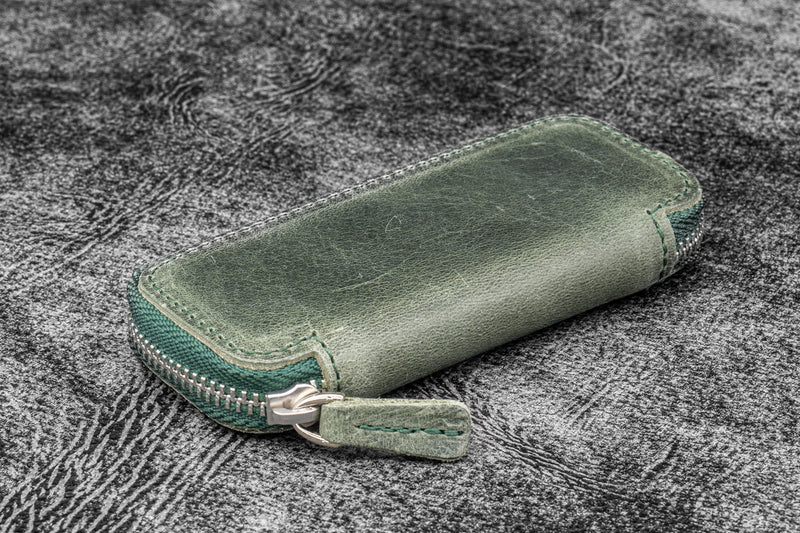 Galen Leather - Leather Zippered Double Pen Case for Kaweco - Pocket Pen - Crazy Horse Forest Green