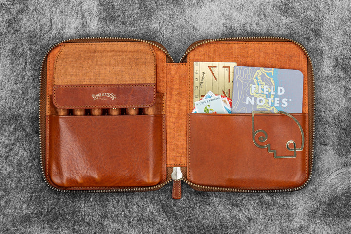 Galen Leather - Legacy Leather Zip Pen Case for 6 Pens - Deep Cognac