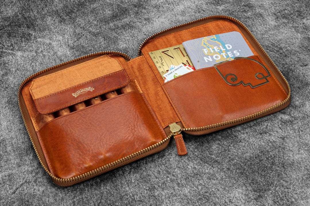 Galen Leather - Legacy Leather Zip Pen Case for 6 Pens - Deep Cognac