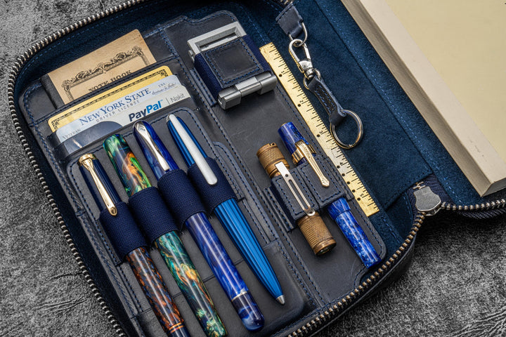 Galen Leather - Expansi-Folio Leather Wide A5 Zip Folio - C. H. Navy Blue
