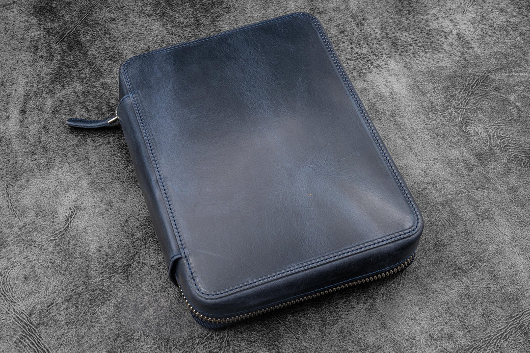 Galen Leather - Expansi-Folio Leather Wide A5 Zip Folio - C. H. Navy Blue