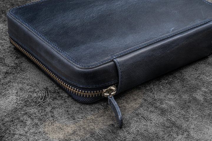 Galen Leather - Expansi-Folio Leather Wide A5 Zip Folio - C. H. Navy Blue