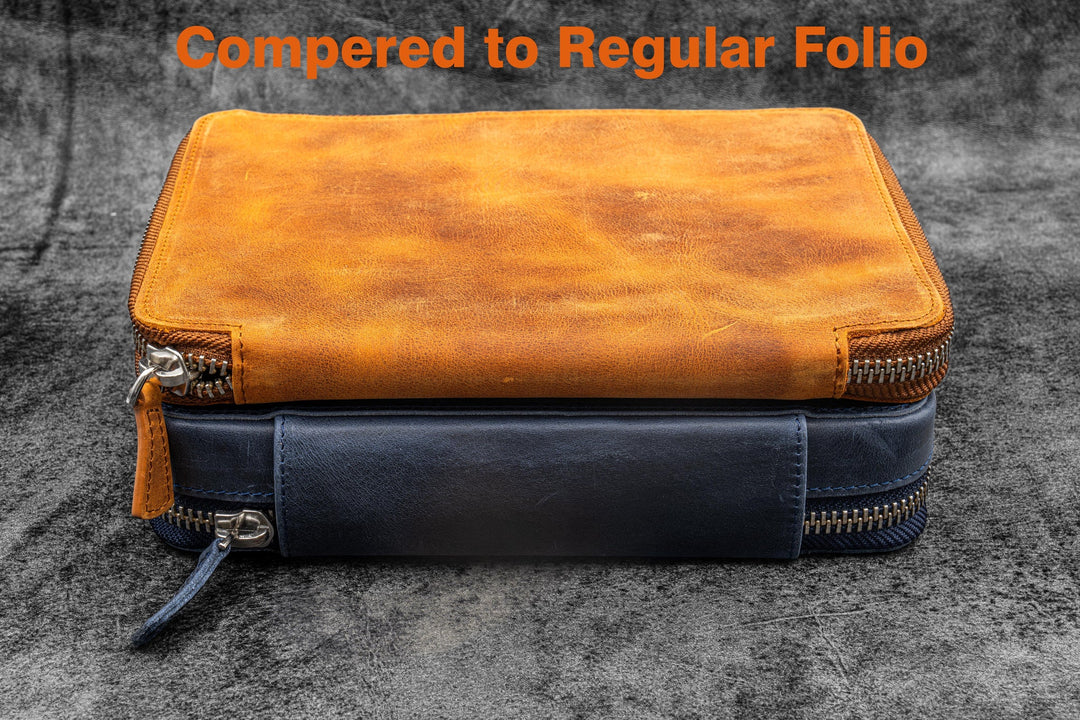 Galen Leather - Expansi-Folio Leather Wide A5 Zip Folio - C. H. Navy Blue