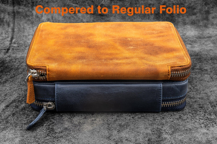 Galen Leather - Expansi-Folio Leather Wide A5 Zip Folio - C. H. Navy Blue