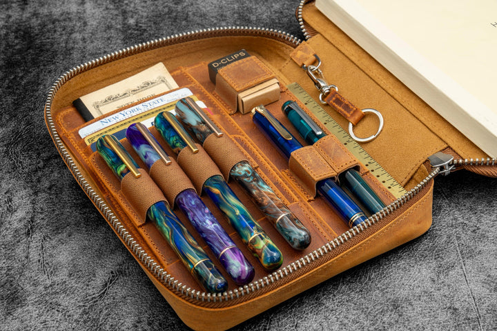 Galen Leather - Expansi-Folio Leather Wide A5 Zip Folio - C. H. Brown