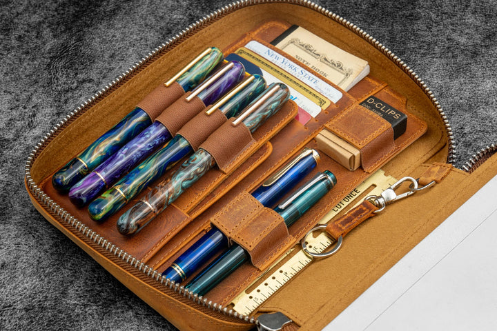 Galen Leather - Expansi-Folio Leather Wide A5 Zip Folio - C. H. Brown