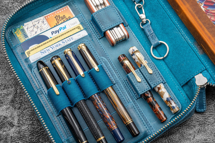 Galen Leather - Expansi-Folio Leather Wide A5 Zip Folio - C. H. Ocean Blue