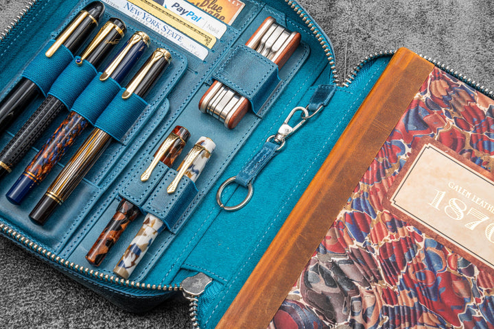 Galen Leather - Expansi-Folio Leather Wide A5 Zip Folio - C. H. Ocean Blue