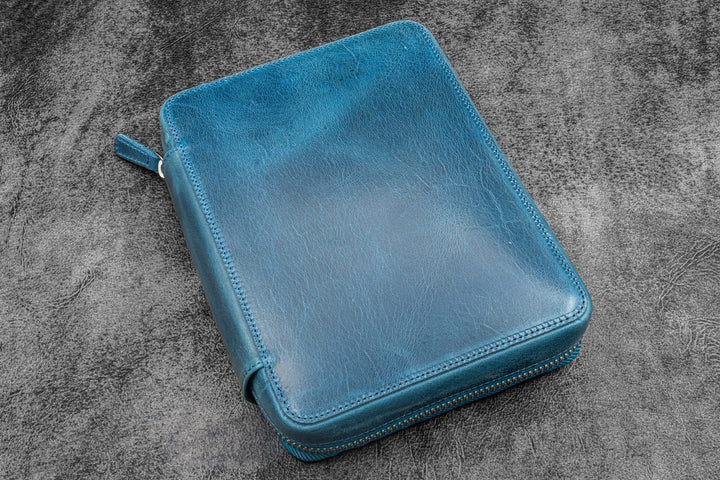 Galen Leather - Expansi-Folio Leather Wide A5 Zip Folio - C. H. Ocean Blue