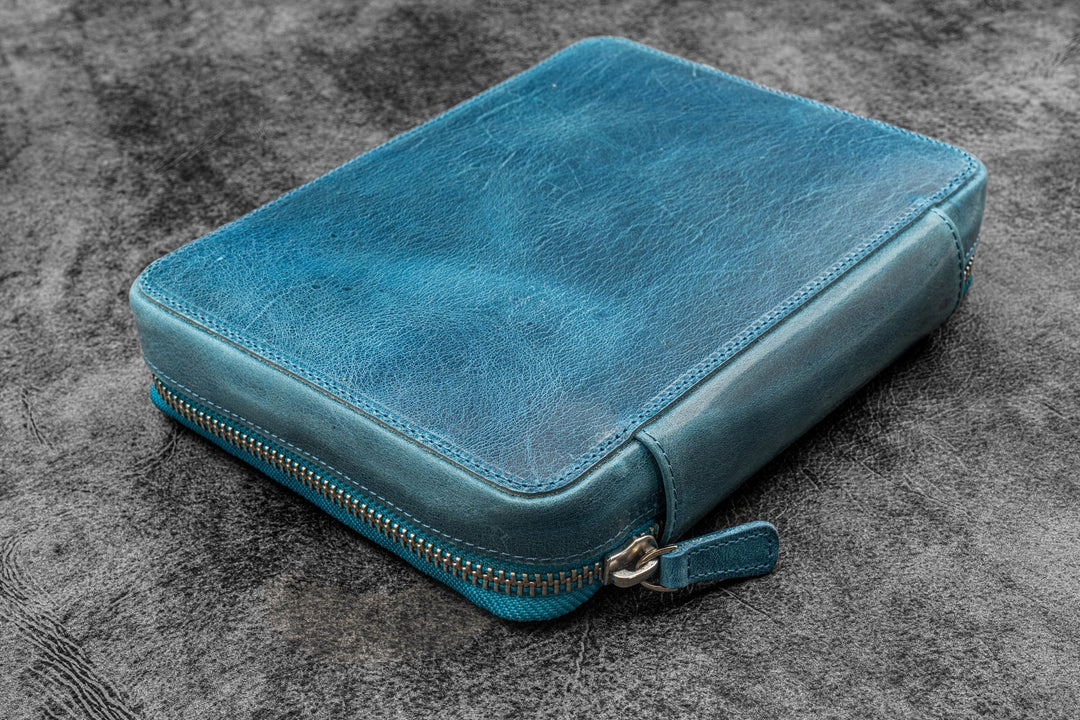 Galen Leather - Expansi-Folio Leather Wide A5 Zip Folio - C. H. Ocean Blue