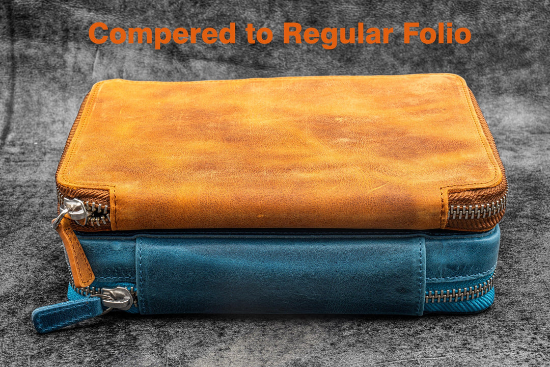 Galen Leather - Expansi-Folio Leather Wide A5 Zip Folio - C. H. Ocean Blue