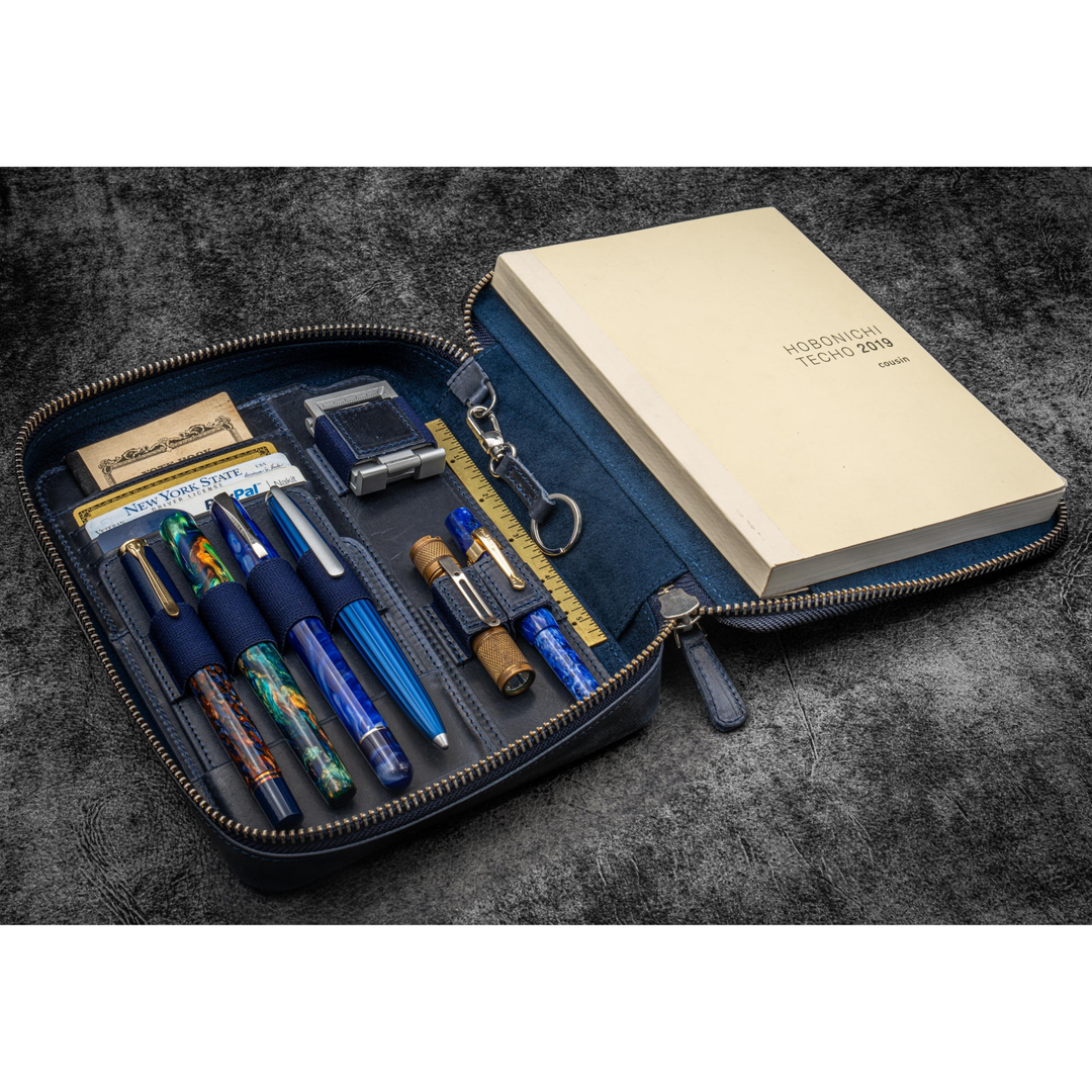 Galen Leather - Expansi-Folio Leather Wide A5 Zip Folio - C. H. Navy Blue
