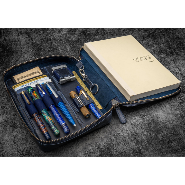 Galen Leather - Expansi-Folio Leather Wide A5 Zip Folio - C. H. Navy Blue