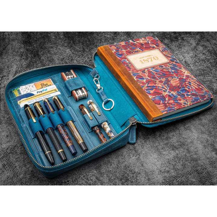 Galen Leather - Expansi-Folio Leather Wide A5 Zip Folio - C. H. Ocean Blue