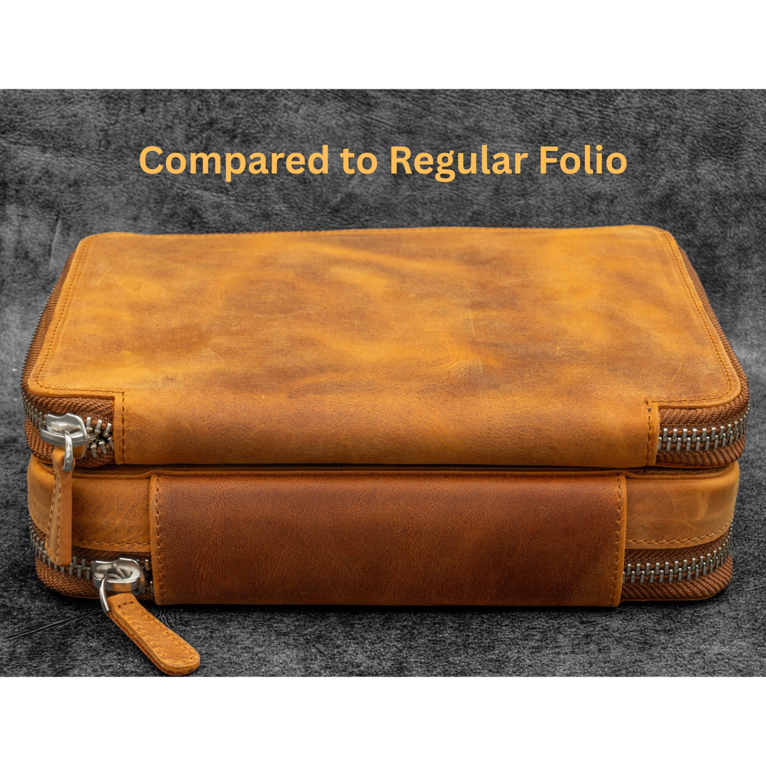 Galen Leather - Expansi-Folio Leather Wide A5 Zip Folio - C. H. Brown