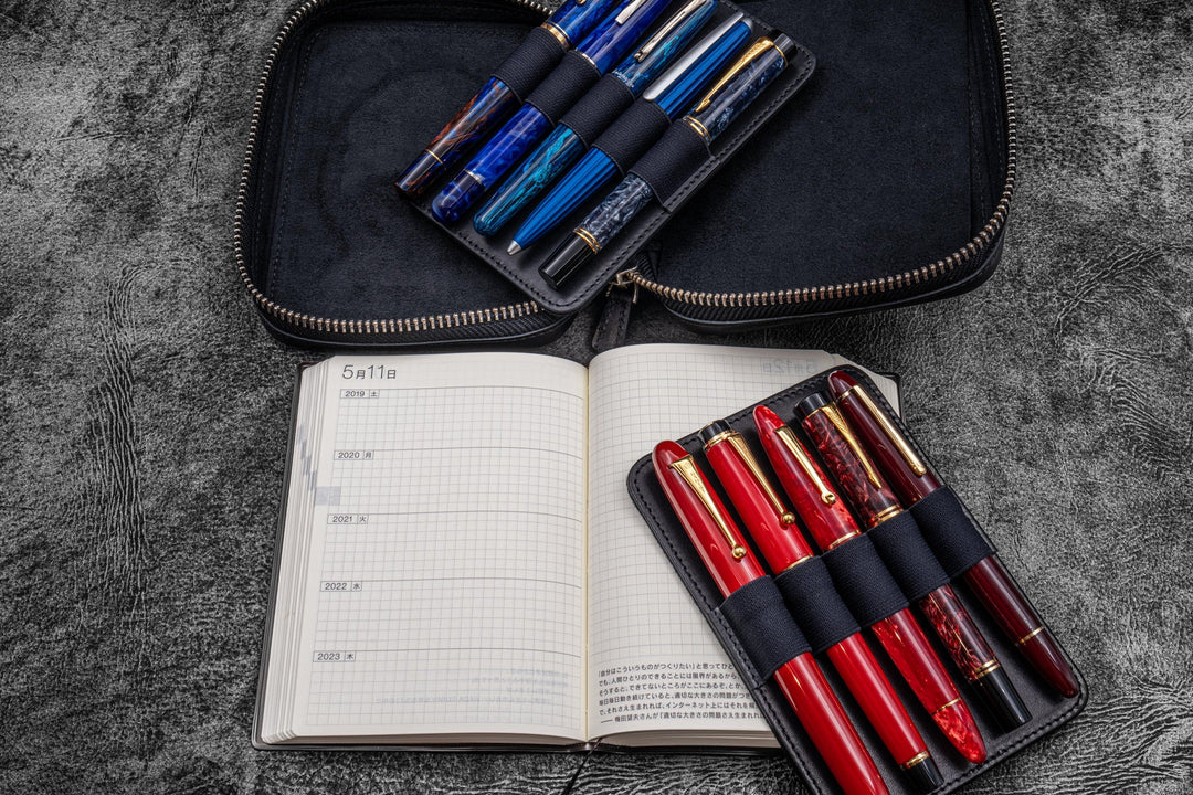 Galen Leather - Expansi-Pouch Leather Wide 10 Slots Pen Case - Black