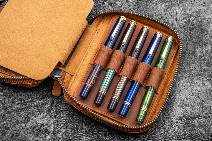 Galen Leather - Expansi-Pouch Leather Wide 10 Slots Pen Case - Crazy Horse Brown