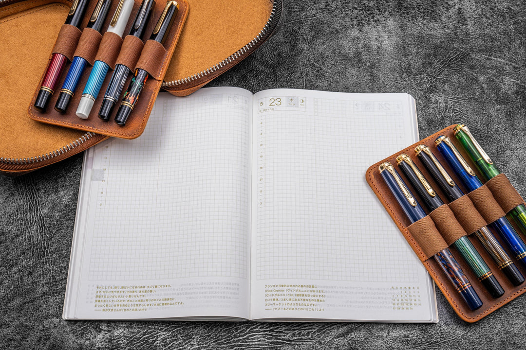 Galen Leather - Expansi-Pouch Leather Wide 10 Slots Pen Case - Crazy Horse Brown