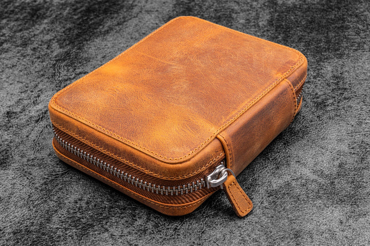 Galen Leather - Expansi-Pouch Leather Wide 10 Slots Pen Case - Crazy Horse Brown
