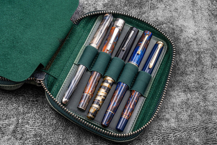 Galen Leather - Expansi-Pouch Leather Wide 10 Slots Pen Case - Crazy Horse Forest Green