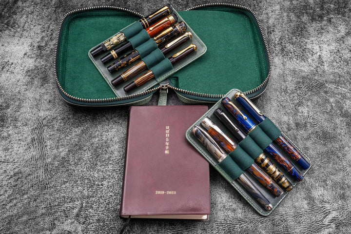 Galen Leather - Expansi-Pouch Leather Wide 10 Slots Pen Case - Crazy Horse Forest Green