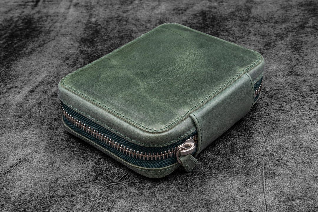 Galen Leather - Expansi-Pouch Leather Wide 10 Slots Pen Case - Crazy Horse Forest Green