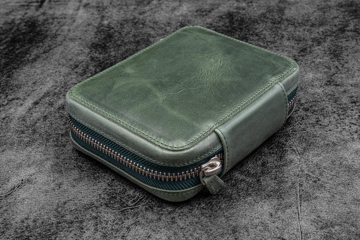 Galen Leather - Expansi-Pouch Leather Wide 10 Slots Pen Case - Crazy Horse Forest Green