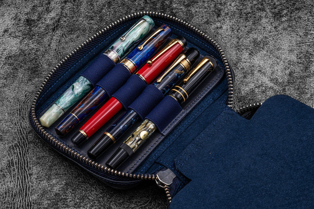 Galen Leather - Expansi-Pouch Leather Wide 10 Slots Pen Case - C. H. Navy Blue