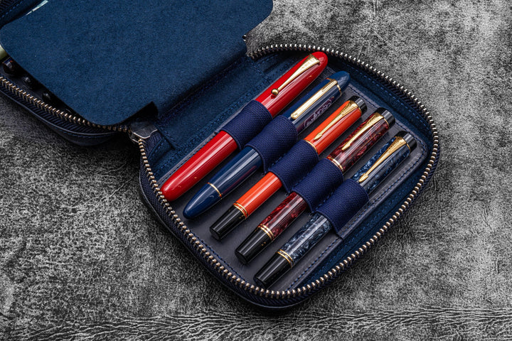 Galen Leather - Expansi-Pouch Leather Wide 10 Slots Pen Case - C. H. Navy Blue