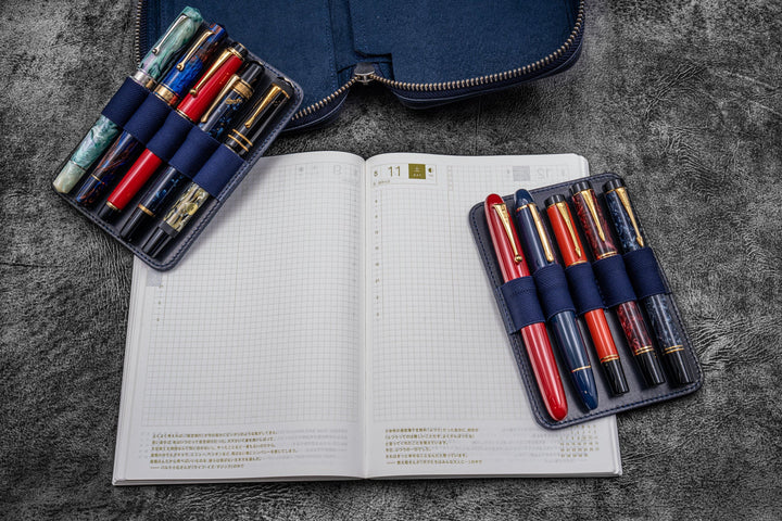 Galen Leather - Expansi-Pouch Leather Wide 10 Slots Pen Case - C. H. Navy Blue