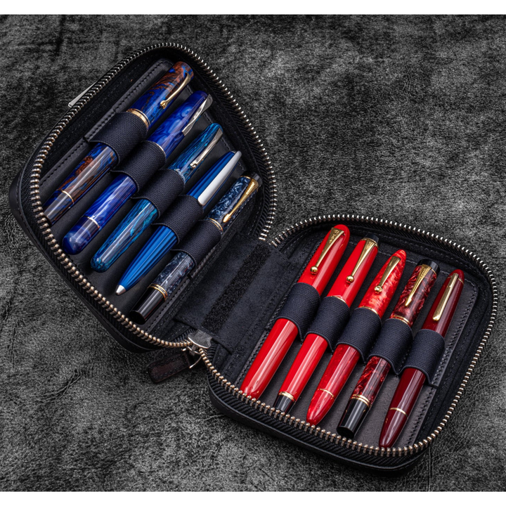 Galen Leather - Expansi-Pouch Leather Wide 10 Slots Pen Case - Black
