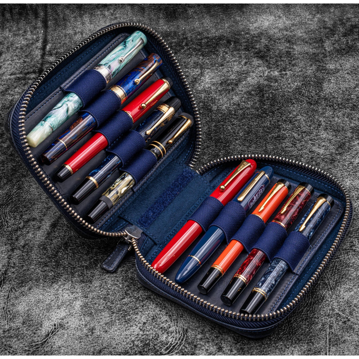 Galen Leather - Expansi-Pouch Leather Wide 10 Slots Pen Case - C. H. Navy Blue