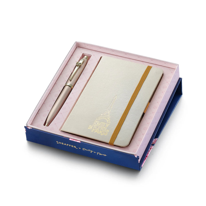 Sheaffer - Emily in Paris - 100 Champagne Gold Ballpoint Pen and Small Notebook - Gift Set