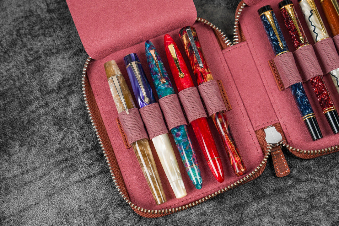 Galen Leather - Leather Zippered 10 Slots Pen Case - C.H. Orange