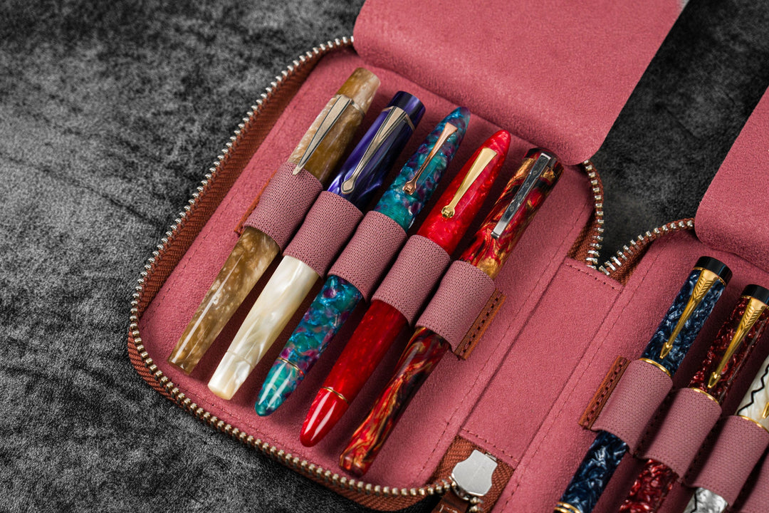 Galen Leather - Leather Zippered 10 Slots Pen Case - C.H. Orange