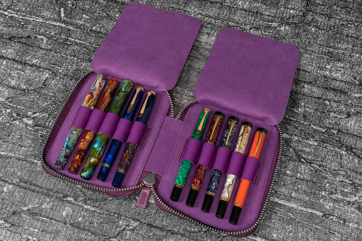 Galen Leather - Leather Zippered 10 Slots Pen Case - Purple