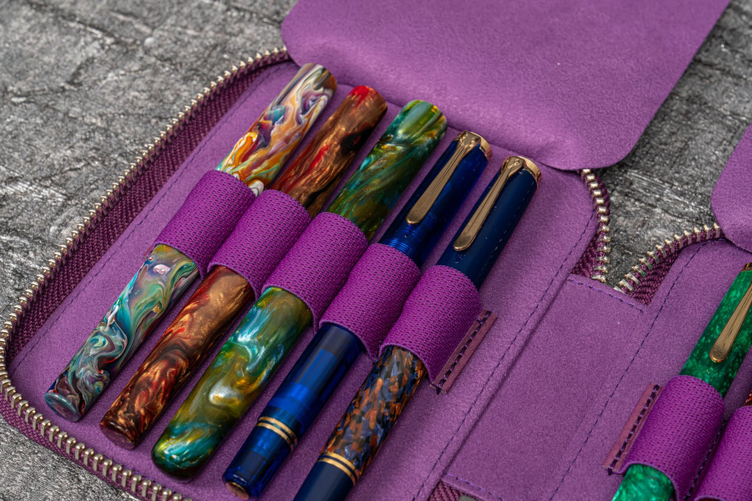 Galen Leather - Leather Zippered 10 Slots Pen Case - Purple