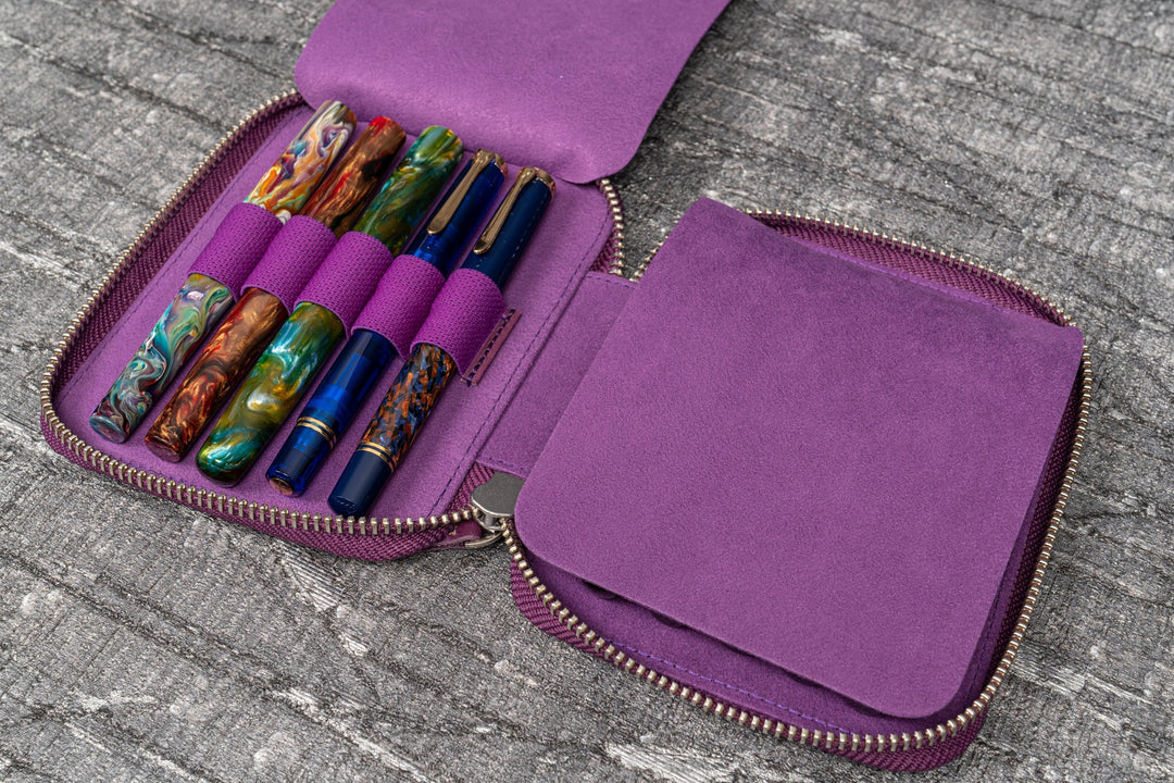 Galen Leather - Leather Zippered 10 Slots Pen Case - Purple