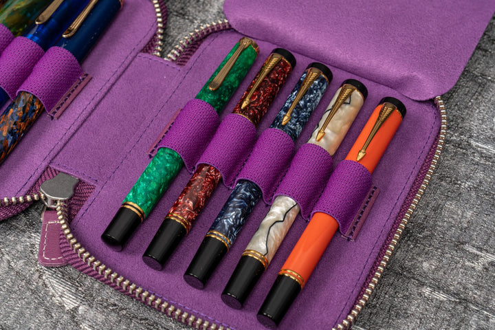 Galen Leather - Leather Zippered 10 Slots Pen Case - Purple
