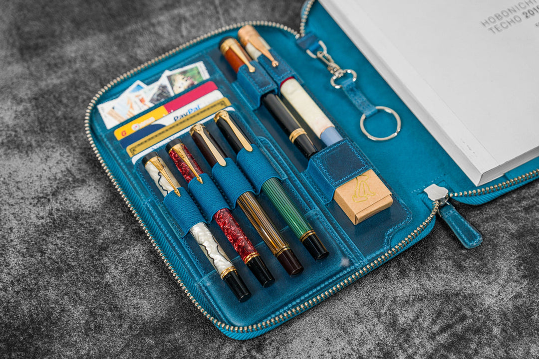 Galen Leather - Leather Zippered A5 Notebook Folio - C.H. Ocean Blue