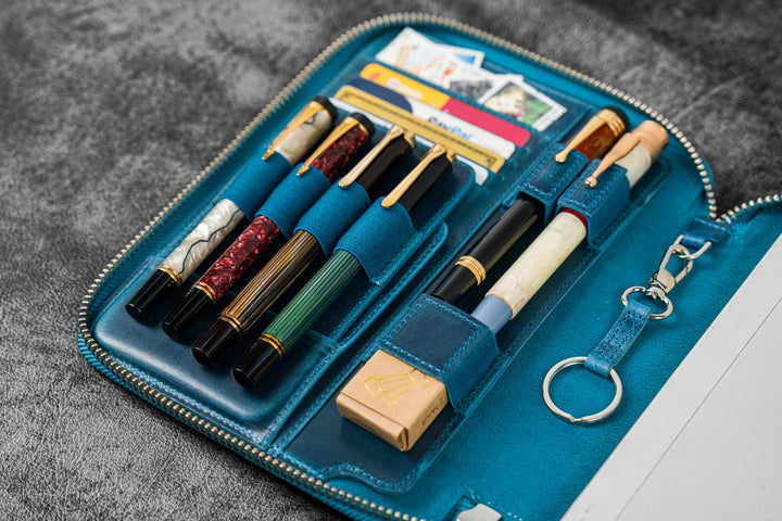 Galen Leather - Leather Zippered A5 Notebook Folio - C.H. Ocean Blue