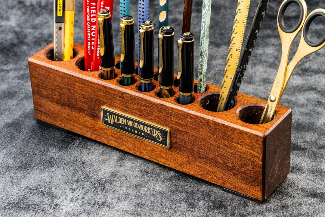 Galen Leather - Wood Desk Organizer - Pen and Tool Holder - Mahogany