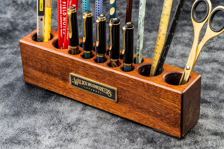 Galen Leather - Wood Desk Organizer - Pen and Tool Holder - Mahogany