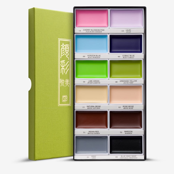 KURETAKE - Gansai Tambi Water-based Pigment Paint - 12 Colour Set II