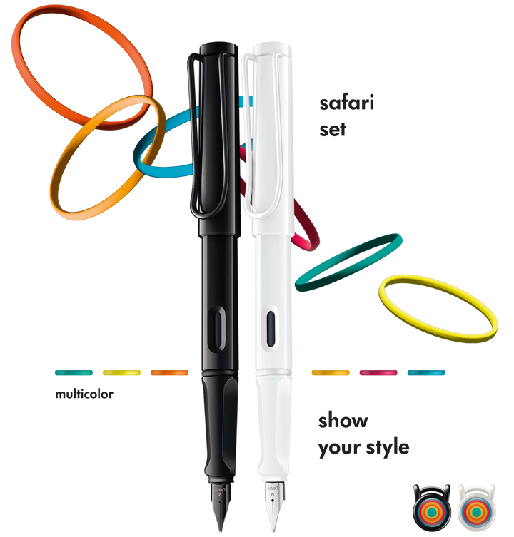 Lamy - Fountain Pen Safari Set All White with Multi-Colour Rings