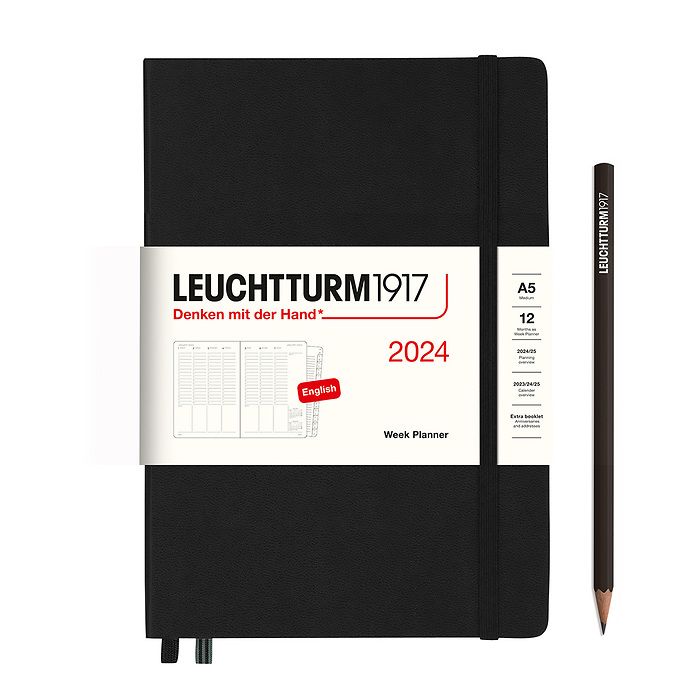 LEUCHTTURM 1917 - A5 Week Planner 2024, with booklet - English - (Black or Forest Green)