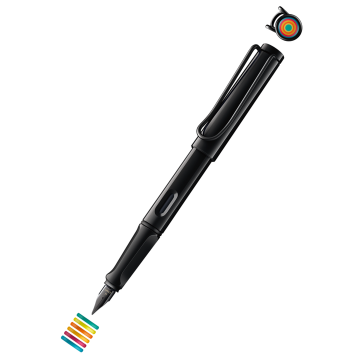 Lamy - Fountain Pen Safari Set All Black with Multi-Colour Rings
