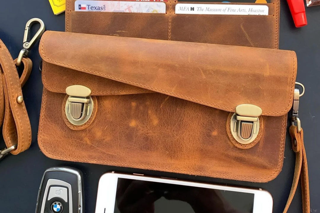 Galen Leather - Leather Accordion Pouch / Bag - C. H. Brown