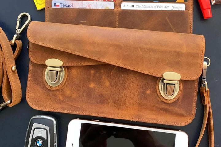 Galen Leather - Leather Accordion Pouch / Bag - C. H. Brown